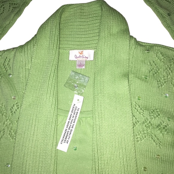 NEW Quacker Factory Snowflake Lime Green Mock 2PC Cardigan Sweater Womens Large - Picture 14 of 15